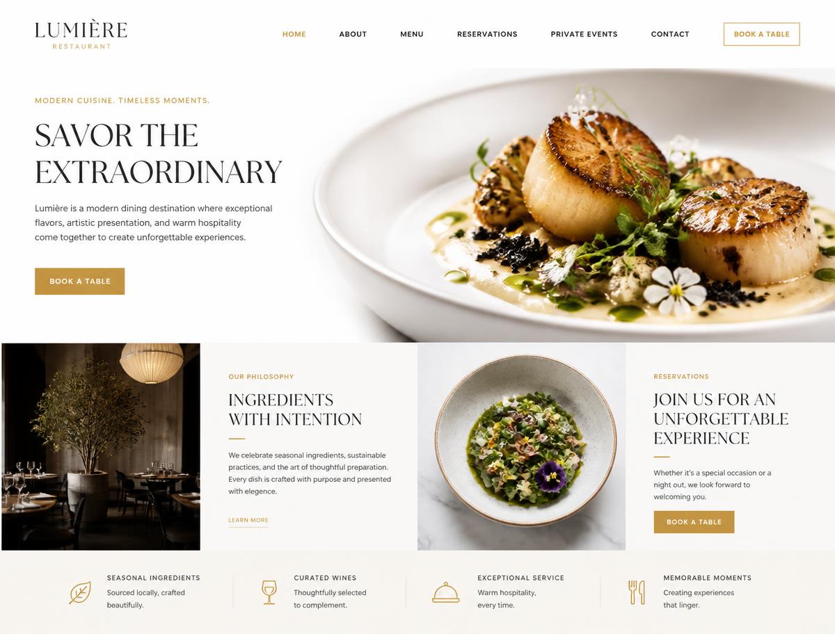 Modern Restaurant website design concept
